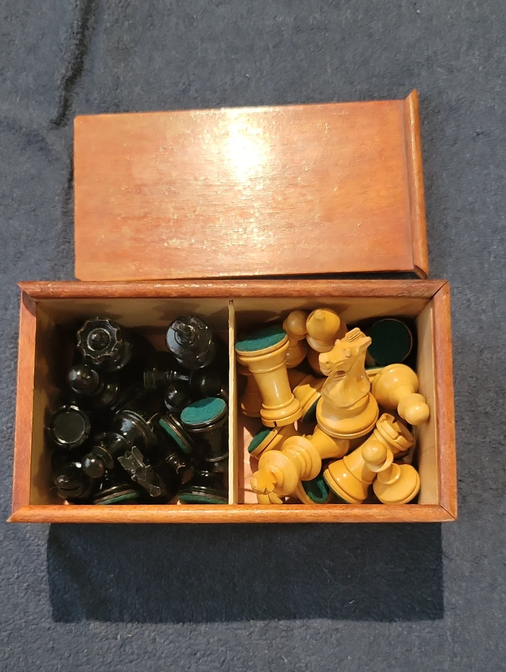 Vintage Hand Carved Wooden Chess Pieces With Box Made In France